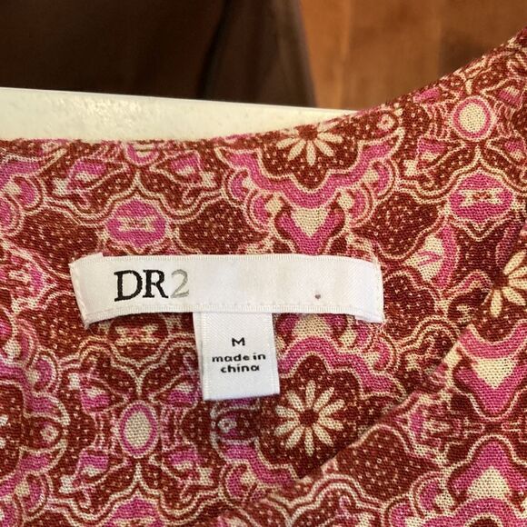 DR2 Women Pink Long Sleeve Button Cuff Scoop Neck Sweet Fit Boho Crochet Top m - Picture 3 of 7